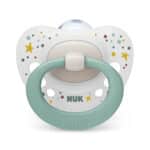NUK Signature Silicone Pacifier 0-6m suitable for the jaw, with case, Blue Birds, 1 piece (10.730.652)