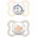 Mam Orthodontic Air Silicone Pacifiers for 2-6 months, White-Vegetable 2pcs