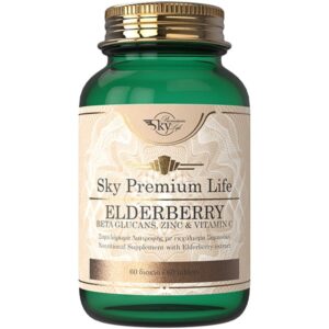 Sky Premium Life Elderberry B-Glucans Vitamin C & Zinc Dietary Supplement For The Immune System 60 Tablets
