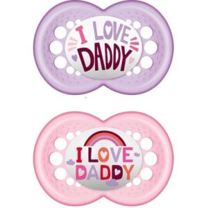 MAM Πιπίλα Ι Love Mummy & Daddy Σιλικόνης 6-16m Ι Love Daddy Ροζ - Μωβ 2τμχ