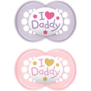 MAM Πιπίλα Ι Love Mummy & Daddy Σιλικόνης 6-16m Ι Love Daddy Ροζ - Μωβ 2τμχ
