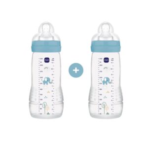 Mam Easy Active Baby Bottle Πλαστικό Μπιμπερό, Θηλή Σιλικόνης 4m+ Μπλε 2x330ml (365SBc)
