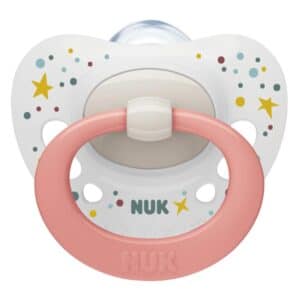 Nuk Ορθοδοντική Πιπίλα Σιλικόνης Signature White/Salmon Stars για 0-6 μηνών