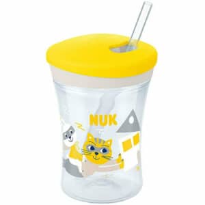 NUK Action Cup Πλαστικό Ποτηράκι με Kαλαμάκι 12+ μηνών ΚΙΤΡΙΝΟ, 230ml