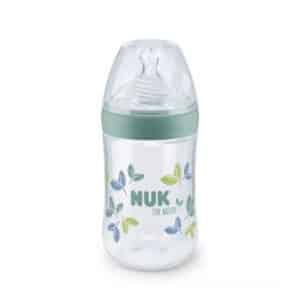 Nuk Nature Sense Γυάλινο Μπιμπερό Κατά Κατά των Κολικών με Θηλή Σιλικόνης για 0+ μηνών Πράσινο 260ml