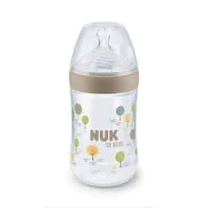 Nuk Nature Sense Γυάλινο Μπιμπερό Κατά Κατά των Κολικών με Θηλή Σιλικόνης για 0+ μηνών Καφέ 260ml