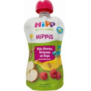 Hipp Φρουτοπολτός Hippis με Μήλο, Μπανάνα, Βατόμουρα & Όλυρα 100g