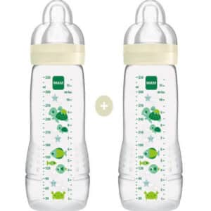 Mam Easy Active Baby Bottle Μπιμπερό Με Θηλή Σιλικόνης 4+ Μηνών Άσπρο 2x330ml (365SU))