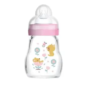 MAM Mam Feel Good Γυάλινο Μπιμπερό 0+ Μηνών 170ml Ροζ (370SG)