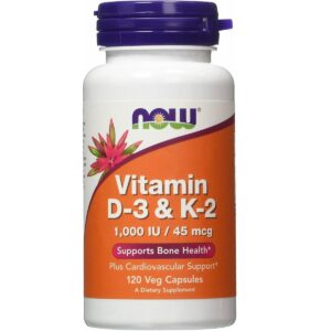 Now Foods Vitamin D-3 & K-2 Ενίσχυση του Ανοσοποιητικού & των Οστών 1000iu, 120 φυτικές κάψουλες