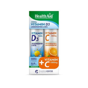 Health Aid Promo Βιταμίνη D3 2000iu & Δώρο Βιταμίνης C 1000mg Πoρτoκάλι, 20+20 αναβράζοντα δισκία