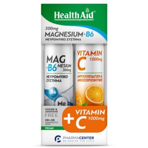 Health Aid Promo Magnesium + B6 Για Την Κόπωση 20 αναβράζοντα δισκία & Vitamin C Συμπλήρωμα Διατροφής Με Βιταμίνη C 1000mg 20 αναβράζοντα δισκία