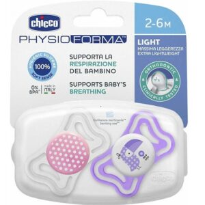 Chicco Physio Forma Light Ορθοδοντικές Πιπίλες Σιλικόνης με Θήκη Bird - Pink-Purple για 2-6 μηνών 2τμχ