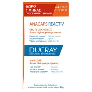Ducray Anacaps Reactiv Συμπλήρωμα Διατροφής για την Αντιδραστική Τριχόπτωση, 90caps