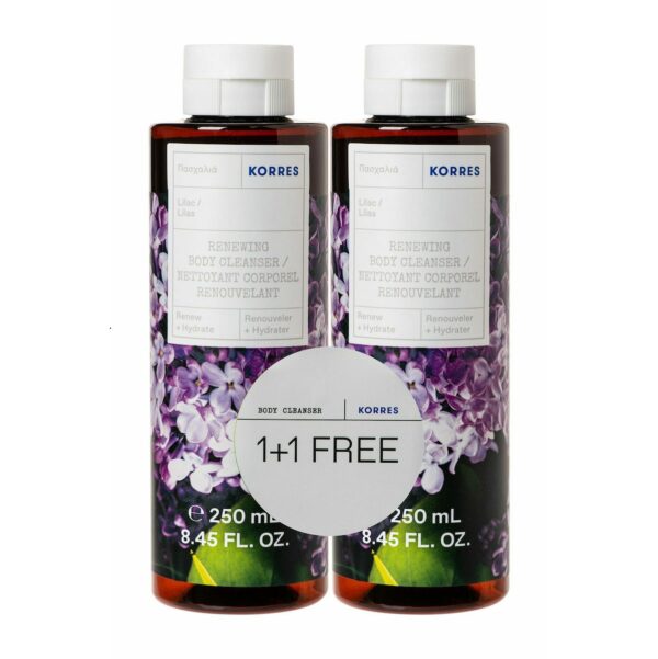 Korres Lilac αφρόλουτρο με πούδρινο άρωμα λιλά διπλή συσκευασία 2x250ml