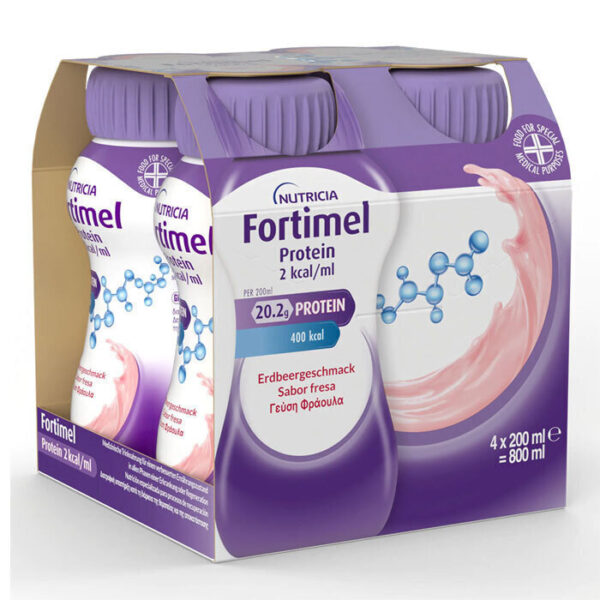 Nutricia Fortimel Extra 2 kcal φράουλα 4x200ml πλήρες διατροφικό ρόφημα υψηλής θερμιδικής αξίας για διατροφική υποστήριξη