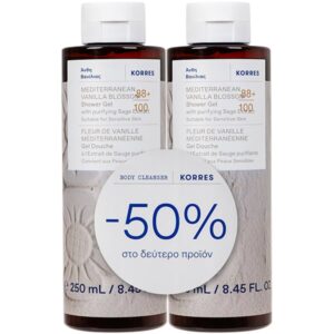 Korres Vanilla Blossom Shower Gel 2x250ml αφρόλουτρο με άρωμα βανίλιας για καθημερινή περιποίηση σώματος