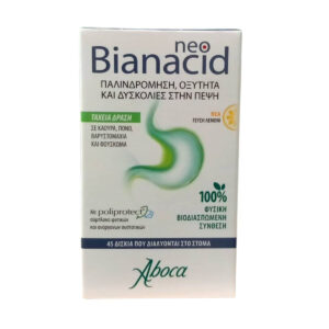Aboca Neo Bianacid Συμπλήρωμα Διατροφής για την Οξύτητα και Παλινδρόμηση Με Γεύση Λεμόνι 45tabs