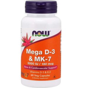 Now Foods Mega D3 & MK-7 5000IU/180mcg Vitamins D3 & K2, 60caps
